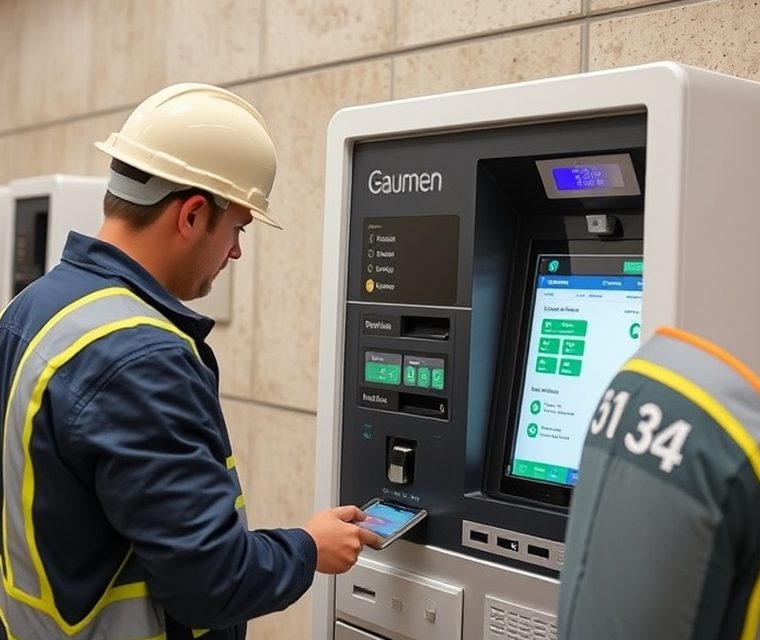 セルフサービス端末の保守作業を行う技術者
